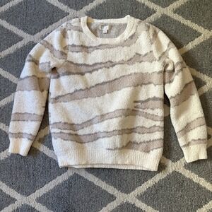 Barefoot Dreams Cozychic Seaside Crew Neck Cream Zebra Print Sweater Size Small